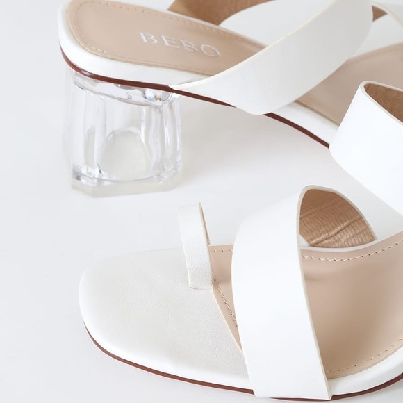 Ruffle White Toe-Loop Lucite Heels Square Toe - Picture 3 of 8